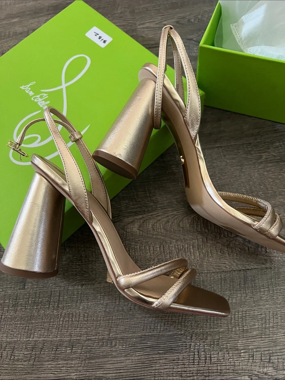 Sam Edelman Kia Metallic Gold Leather Block Heel Slingback Sandals